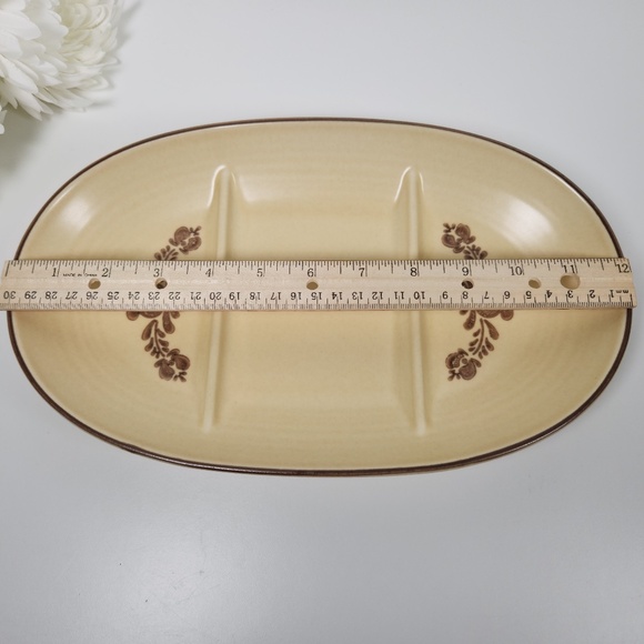 Vintage Pfaltzgraff Village Stoneware Oval Tri Divided Serving Platter - Tray - Picture 4 of 7